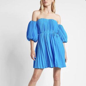 Off The Shoulder Pleated Mini Dress with Puff Sleeves